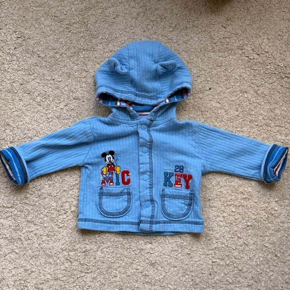 Disney Baby Mickey Mouse Blue Hooded Cardigan Jacket Newborn Bear Ears